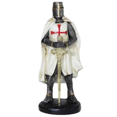 Imagem de Templário Guerreiro Cruz Vermelha Estátua Medieval Resina - M3 Decoraç