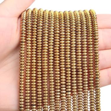 Imagem de BONNY BOXX 1 fio (150 peças) 2 * contas Rondelle de 4 mm, disco de ábaco natural, contas de pedra hematiteta dourada, espaçador, pedra preciosa espaçadora para pulseira faça você mesmo, colar e fazer