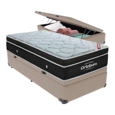 Imagem de Cama Box Baú Solteiro Colchão Ortobom Elegant Mola Ensacada