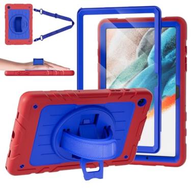 Imagem de Stweap Capa para Samsung Galaxy Tab A9+/A9 Plus 11 polegadas 2023 (SM-X210/X216/X218), capa protetora resistente à prova de choque com protetor de tela, suporte giratório e alça de mão/ombro (vermelho