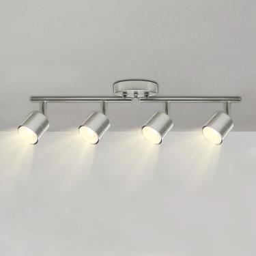Imagem de MingBright Luminária De Trilho Ajustável Com 4 Luzes, Holofote Giratório Flexível Níquel Escovado Cabeças, 24 W, Lâmpada Gu10 Branca Quente 3000 K, Iluminação Contemporânea Regulável Para Galeria, S