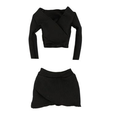 Imagem de Milageto 1:6 Crop Top Feminino Saia Curta Manga Longa Top Ajustado para Acessórios de Bonecos de ação de 12 Polegadas, Preto