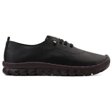 Imagem de Sapatênis Feminino Casual em Couro Verniz, Sola Flexível com Cadarço em Elastico (MX-A Preto, BR, Adulto, Numérico, 34)