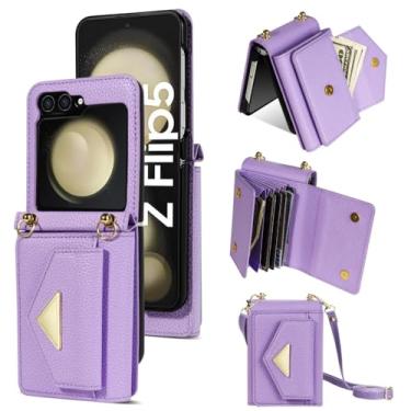 Imagem de Carteira crossbody com suporte para cartão capa de telefone para Samsung Galaxy Z Flip 6 5 4 3Flip6 Flip5 Flip4 Flip3 Capa de couro, roxa, para Galaxy Z Flip3