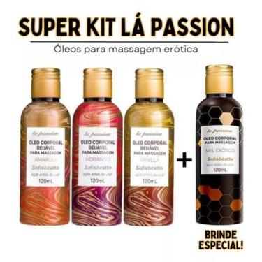 Imagem de Kit Lá passion - 4 Óleos Beijável p/ Massagem Tântrica Casal - Sofisti