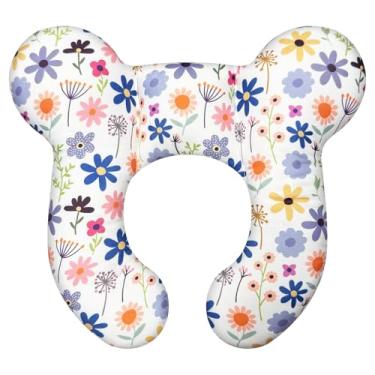 Imagem de DEEZOMO Travesseiros de pescoço de bebê – Almofada de viagem infantil atualizada para cabeça e pescoço de criança, travesseiro de pescoço infantil para carro avião carrinho de bebê – Flor C