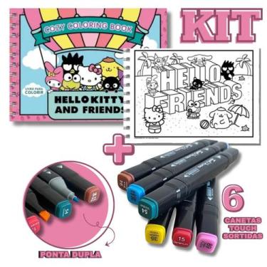 Imagem de KIT com Livro de Colorir HELLO KITTY AND FRIENDS + 6 Canetas Touch Pon