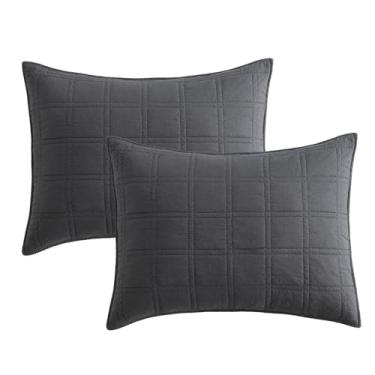 Imagem de HORIMOTE HOME Fronhas acolchoadas 100% algodão, tamanho king, carvão pré-lavado, pacote com 2, 50,8 cm x 91,4 cm, fronhas confortáveis, com costura respirável, capa decorativa para cama em padrão