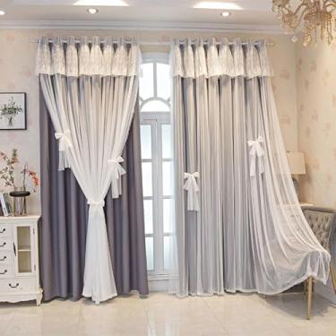 Imagem de Lacomfy Cortinas de janela de renda cinza escuro elegantes conjuntos de tratamento de janela estilo country saia transparente para quarto de crianças quarto sala de estar (1 painel, 200 x 269 cm)