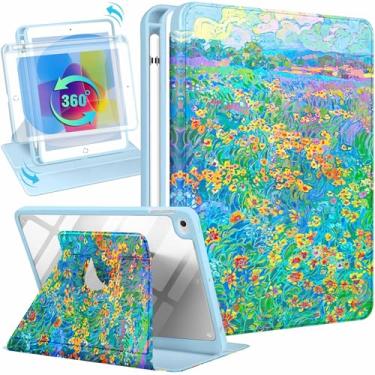 Imagem de Uppuppy Capa para Apple iPad mini 4/5, para iPad mini 4ª/5ª geração, capa fólio infantil fofa com suporte para lápis, meninas, mulheres, adolescentes, flores femininas, suporte giratório bonito para