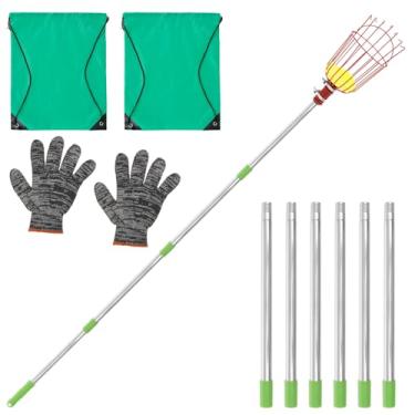 Imagem de Mastro de colhedor de frutas com cesta, cabo longo telescópico ajustável de 3,28 m a 3,96 m, ferramenta de colheita de frutas segmentada com saco de armazenamento e luvas, cesta de colheita de laranja