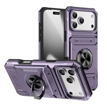 Imagem de HAOMRIYL Capa para iPhone 17 Pro Max/17 Pro/Air/17, suporte de anel giratório, compartimento oculto para cartão, suporte para carro, capa de sucção magnética, roxa, 17 Pro