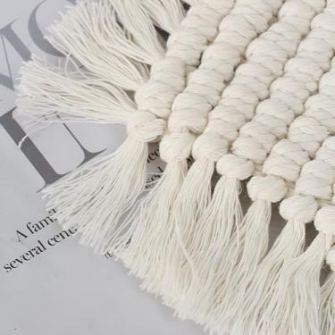 Imagem de Porta-copos de renda feitos à mão Porta-copos quadrados de tecido de algodão com borlas tapetes de mesa grossos (8 pacotes), adequado para decoração de mesa de copo, estudo, sala de estar, cafeteria