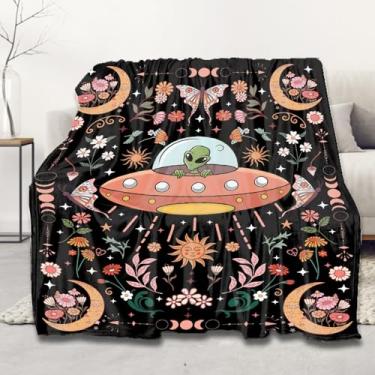 Imagem de Cobertor alienígena para crianças, presentes alienígenas engraçados, colcha vintage de flanela macia para meninos, homens, cama, sofá, 101,6 x 127 cm