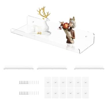 Imagem de Pacote com 4 prateleiras de acrílico transparente, prateleiras de livros de berçário de 30,5 cm para parede, estante flutuante com adesivos de parafuso e parafusos de expansão, expositor de vinil