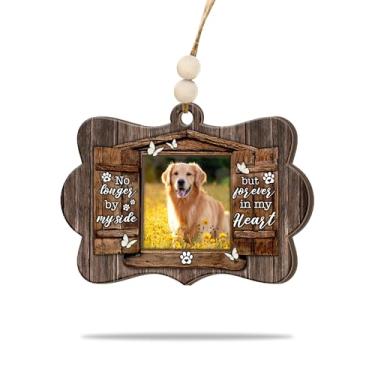 Imagem de Enfeite de foto de madeira memorial para animais de estimação – "No Longer by My Side But Forever in My Heart" Lembrança de moldura rústica – Enfeite de Natal para cães e gatos