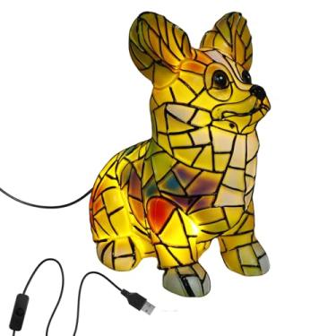 Imagem de ZFLYCANP Lâmpada para mesas de cabeceira, lâmpada corgi de resina manchada, luz noturna de pug, lanterna de mesa com tema engraçado, luz artística de série de cães para amantes de cães (Corgi sentado)
