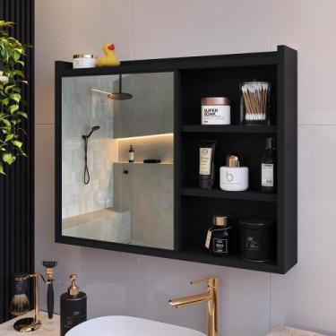 Imagem de Espelheira de Banheiro Armário Suspenso 1 Porta Com Prateleira Organiz