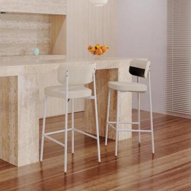 Imagem de Banqueta Alta Alloa Tecido Mesclado Est.Branca - Metalig