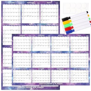 Imagem de Calendário apagável a seco 2026 - Calendário anual grande para parede, 81 x 121 cm, laminado, apagável, com blocos grandes, horizontal/vertical, ótimo para escritório, escola, casa