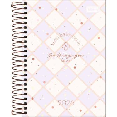 Imagem de Tilibra - Agenda Espiral Diária 12,9 x 18,7 cm Soho 2026 - Fundo Xadrez Lilás  - TILIBRA