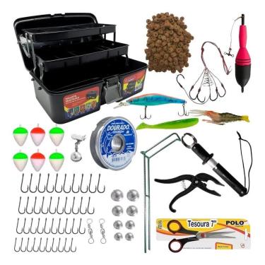 Imagem de 3X Kit Pesca Completo Maleta Iscas Anzol Chumbada E Alicate