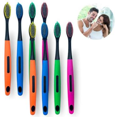 Imagem de Kit Escova De Dente Adulto 8 Unidades Limpeza E Saúde Bucal Com Capa P