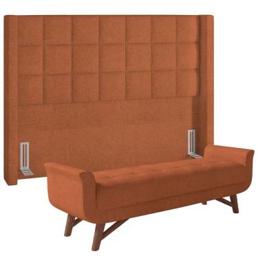 Imagem de Kit Cabeceira Cama Box Paris 195 cm com Puff Recamier Itália P05 Bouclê Terracota - Lyam Decor