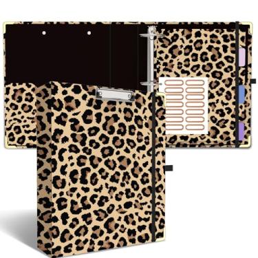 Imagem de Fichário de 3 anéis, anel de 5 cm, 2 bolsos internos, 6 divisórias de abas, prancheta de perfil baixo com armazenamento, fichário fofo moderno e adesivos de etiquetas para escritório escolar (manchas