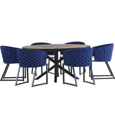 Imagem de Kit 6 Cadeira Bali Alumínio em Tricô Náutico e Mesa Trama