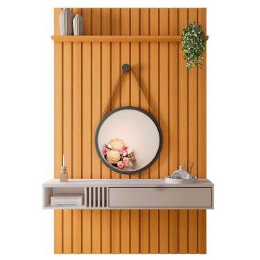 Imagem de Painel Ripado para TV 50 Pol. com Bancada Suspensa Jazz H01 Cinamomo/Off White - Mpozenato