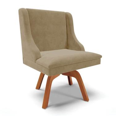 Imagem de Cadeira Estofada para Sala de Jantar Base Giratória de Madeira Lia Suede Marrom RT - Ibiza