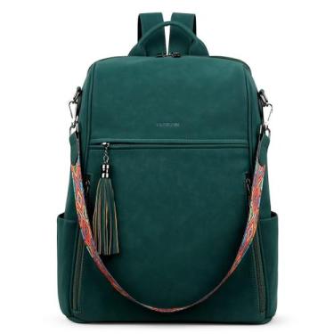 Imagem de Mochila de couro para laptop FADEON para mulheres 15,6" verde