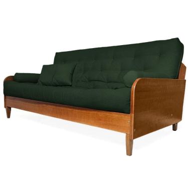 Imagem de Sofá Cama Paris II Sarja em Madeira Maciça Cor Natural - Verde Militar