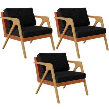 Imagem de Kit 03 Poltronas Decorativas Sala Estar Pietra L02 material sintético 