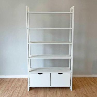 Imagem de Estante 6 Prateleiras de Madeira Pinus Linea Ample com 2 Gavetas Branc