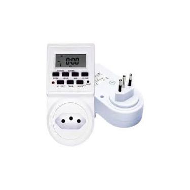 Imagem de Timer Temporizador Digital Programável Bivolt com Plugue Tomada Automação Residencial | Liga e Desliga Automático | Display LCD | Bateria Interna | Tomada Inteligente