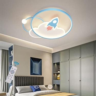 Imagem de Luminária de teto LED para quarto de criança, regulável, com controle remoto, luminária pendente, design de foguete, lustre de desenho animado, quarto de menino e menina, decoração de sala d