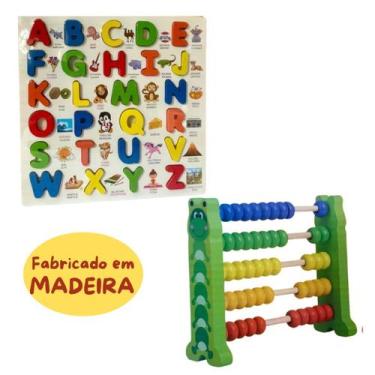 Imagem de Kit Educativo Madeira Alfabeto + Ábaco Infantil Temático - ARK TOYS