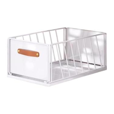 Imagem de MotiveTech Organizador de armário retrátil, prateleira deslizante para despensa, cesto deslizante de malha com alça para armário de cozinha, White 30cm