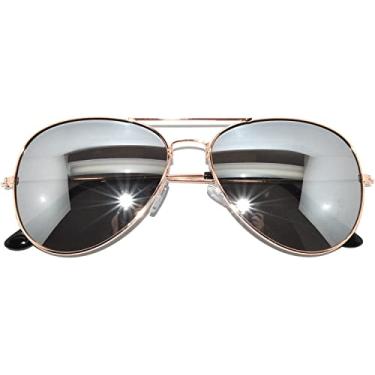 Imagem de Óculos de sol aviador clássicos, lentes espelhadas, armação de metal, cor prateada, proteção UV (avi_gold_mirror, espelho)