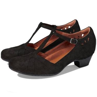 Imagem de Dystralix Sandália feminina vintage salto baixo Mary Jane Oxford bico redondo fechado tornozelo tira em T sandálias salto bloco grosso recorte Mary Jane bombas fivela patchwork escritório senhoras