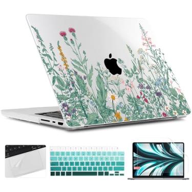 Imagem de TWOLSKOO Compatível com MacBook Pro 14 polegadas 2023 2022 2021 versão M2 A2779 M1 A2442 Pro/Max Chip com Touch ID, capa rígida de plástico, capa de teclado e protetor de tela, flores silvestres