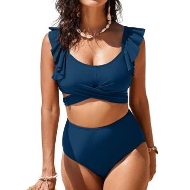 Imagem de Conjunto de biquíni Aleumdr com babados e cintura alta para mulheres