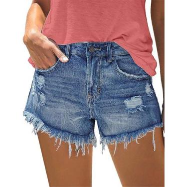 Imagem de Apenas shorts jeans, rasgados, de cintura alta, para mulheres, azul M 