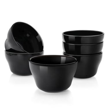 Imagem de Flexzion Copo de caldo e tigelas de sopa de 227 g - Tigelas de sobremesa pequenas de porcelana de 227 g, tigela de molho, conjunto de 6, pode ser colocado no micro-ondas e na lava-louças, preto