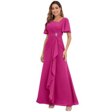 Imagem de Vestido PRESEOSSA Casual Mother of The Bride rosa choque tamanho 16