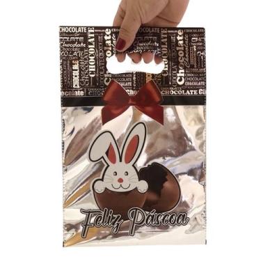 Imagem de 25 Sacolas boca de palhaço Metalizadas Feliz Páscoa - Aliança Embalage