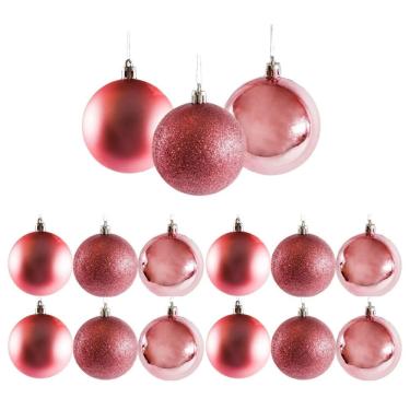 Imagem de Conjunto 12 Bolas de Natal Rosê Prime Texturas Mistas 6cm Glitter, Brilho e Fosca