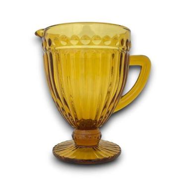 Imagem de Jarra de Vidro Âmbar Amarelo Alça Relevo Decorada 1,15l Mesa - Incasa